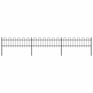 Gard de grădină cu vârf curbat, negru, 5,1 x 0,6 m, oțel