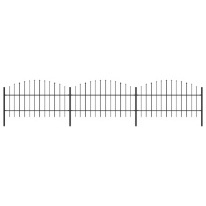 Gard de grădină cu vârf suliță, negru, (0,75-1) x 5,1 m, oțel