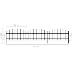 Gard de grădină cu vârf suliță, negru, (0,75-1) x 5,1 m, oțel - Img 5
