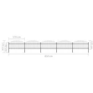 Gard de grădină cu vârf suliță, negru, (1-1,25) x 8,5 m, oțel - Img 5