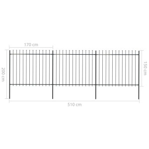 Gard de grădină cu vârf suliță, negru, 5,1 x 1,5 m, oțel - Img 5