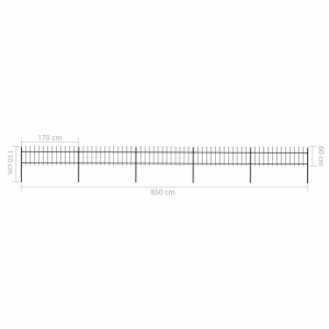 Gard de grădină cu vârf suliță, negru, 8,5 x 0,6 m, oțel - Img 5