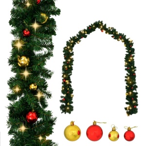 Ghirlandă de Crăciun decorată cu globuri și becuri LED, 10 m