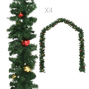 Ghirlande de Crăciun cu globuri, 4 buc., verde, 270 cm, PVC - Img 1