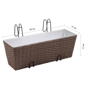 Jardinieră din ratan pentru balcon, 50 cm, 2 buc, Maro - Img 7