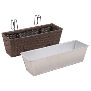 Jardinieră din ratan pentru balcon, 50 cm, 2 buc, Maro - Img 8