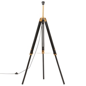 Lampă de podea trepied, negru și auriu, 141 cm, lemn masiv tec - Img 3