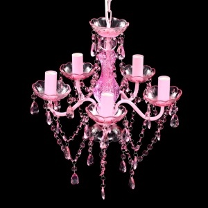 Lustră roz de cristal artificial cu 5 becuri - Img 4