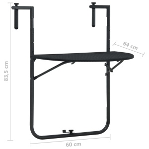 Masă balcon suspendată negru 60x64x83,5 cm plastic aspect ratan - Img 9