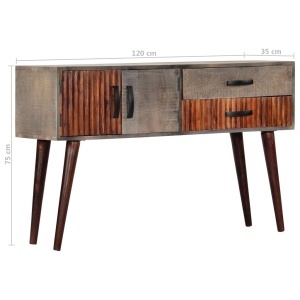 Masă consolă, gri, 120x35x75 cm, lemn masiv de mango nefinisat - Img 12