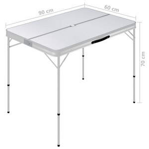 Masă de camping pliabilă cu 2 bănci, alb, aluminiu - Img 6