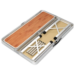 Masă de camping pliabilă cu 2 bănci, maro, aluminiu - Img 8
