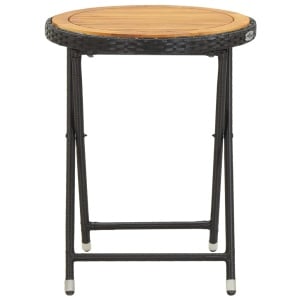Masă de ceai negru 60 cm poliratan lemn masiv acacia - Img 3