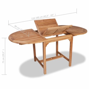 Masă de grădină extensibilă (110-160)x80x75cm lemn masiv de tec - Img 5