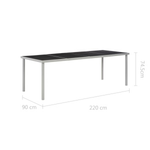 Masă de grădină, negru, 220 x 90 x 74,5 cm, oțel - Img 5