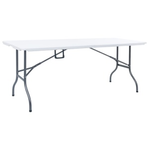 Masă de grădină pliabilă cu 2 bănci, alb, 180 cm, oțel și HDPE - Img 4