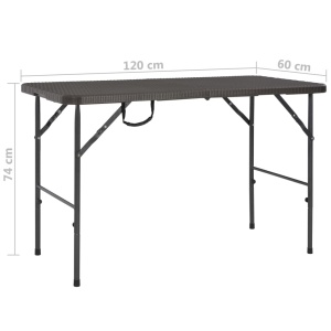 Masă de grădină pliabilă, maro, 120x60x74, HDPE, aspect ratan - Img 5