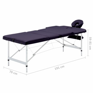 Masă de masaj pliabilă cu 3 zone, violet vin, aluminiu - Img 9
