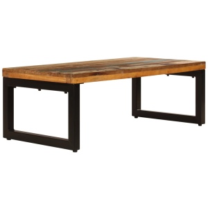 Măsuță de cafea, 110x50x35 cm, lemn masiv reciclat și oțel - Img 2
