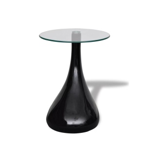 Măsuță de cafea cu blat rotund din sticlă, negru lucios - Img 3