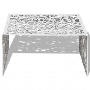 Măsuță de cafea cu design geometric, argintiu, aluminiu - Img 4
