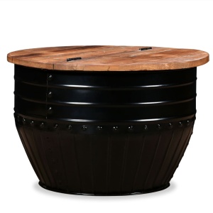 Măsuță de cafea in formă de butoi Lemn masiv reciclat Negru