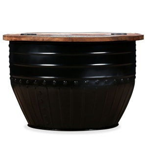 Măsuță de cafea in formă de butoi Lemn masiv reciclat Negru - Img 7