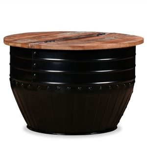 Măsuță de cafea in formă de butoi Lemn masiv reciclat Negru - Img 9