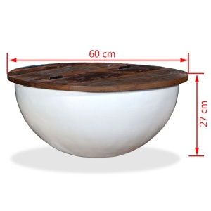 Măsuță de cafea, lemn masiv reciclat, alb, formă bol - Img 10