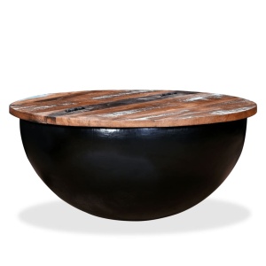 Măsuță de cafea, lemn masiv reciclat, negru, formă bol - Img 5