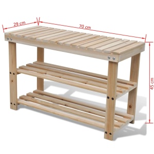 Pantofar 2-in-1 cu bancă, lemn masiv de brad - Img 3