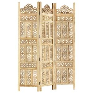 Paravan cameră sculptat manual 3 panouri 120x165 cm mango - Img 5