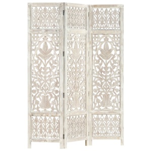 Paravan cameră sculptat manual 3 panouri alb 120x165 cm mango - Img 8