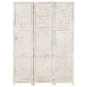 Paravan cameră sculptat manual 3 panouri alb 120x165 cm mango - Img 10
