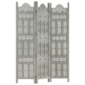 Paravan cameră sculptat manual 3 panouri gri 120x165 cm mango - Img 7