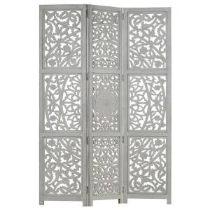 Paravan cameră sculptat manual 3 panouri gri 120x165 cm mango - Img 6