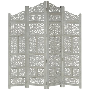 Paravan cameră sculptat manual 4 panouri gri 160x165 cm mango - Img 3