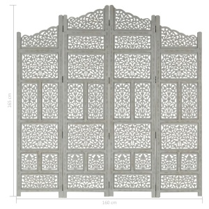 Paravan cameră sculptat manual 4 panouri gri 160x165 cm mango - Img 6