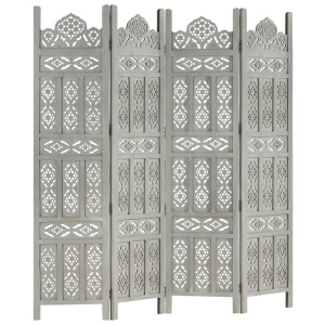 Paravan cameră sculptat manual 4 panouri gri 160x165 cm mango - Img 10