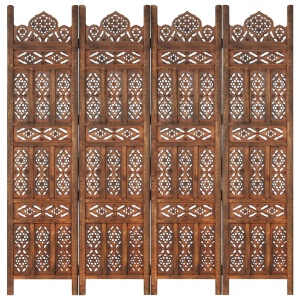Paravan cameră sculptat manual 4 panouri maro 160x165 cm mango