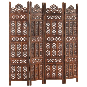 Paravan cameră sculptat manual 4 panouri maro 160x165 cm mango - Img 5