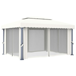 Pavilion cu perdea, alb crem, 4 x 3 m, aluminiu - Img 4