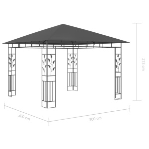 Pavilion cu plasă anti-țânțari, antracit, 3x3x2,73 m, 180 g/m² - Img 5
