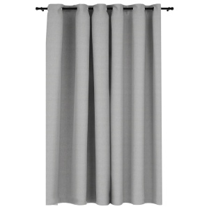 Perdea opacă, aspect pânză, cu ocheți, gri, 290 x 245 cm - Img 2