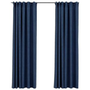 Perdele opace aspect pânză cârlige, 2 buc, albastru, 140x225 cm - Img 2