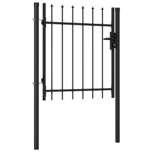 Poartă de gard cu o ușă, vârf ascuțit, negru, 1 x 1 m, oțel - Img 2