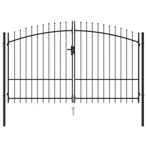 Poartă de gard cu ușă dublă, vârf ascuțit, negru, 3x2 m, oțel