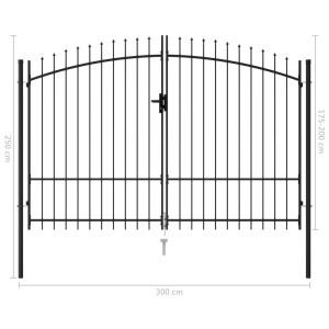 Poartă de gard cu ușă dublă, vârf ascuțit, negru, 3x2 m, oțel - Img 5