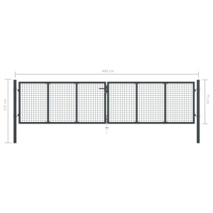 Poartă de grădină din plasă, gri, 400 x 125 cm, oțel galvanizat - Img 5