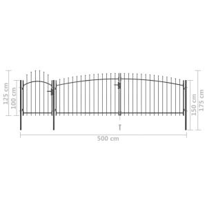 Poartă gard pentru grădină cu vârf suliță, negru 5 x 1,75 m - Img 5